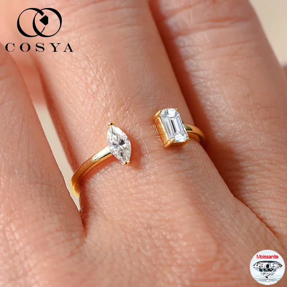 

Кольцо COSYA с настоящим муассанитом для женщин, серебро 925 пробы, лабораторный бриллиант, регулируемое, с открытым ободком, свадебное, минималистичное ювелирное украшение, подарок