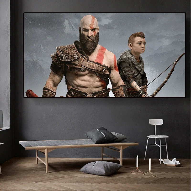 New God of War Ragnarok Inspired Poster, Aesthetics Kratos Gaming Painting,Wall Art Video Games Room Decor, Home Decoration