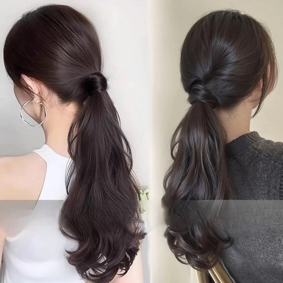 حيوية شعر مستعار اصطناعي ذيل حصان طويل متموج ذيل حصان الشعر مع مرونة عالية شريط مطاطي مقاومة للحرارة هيربيسي للاستخدام اليومي