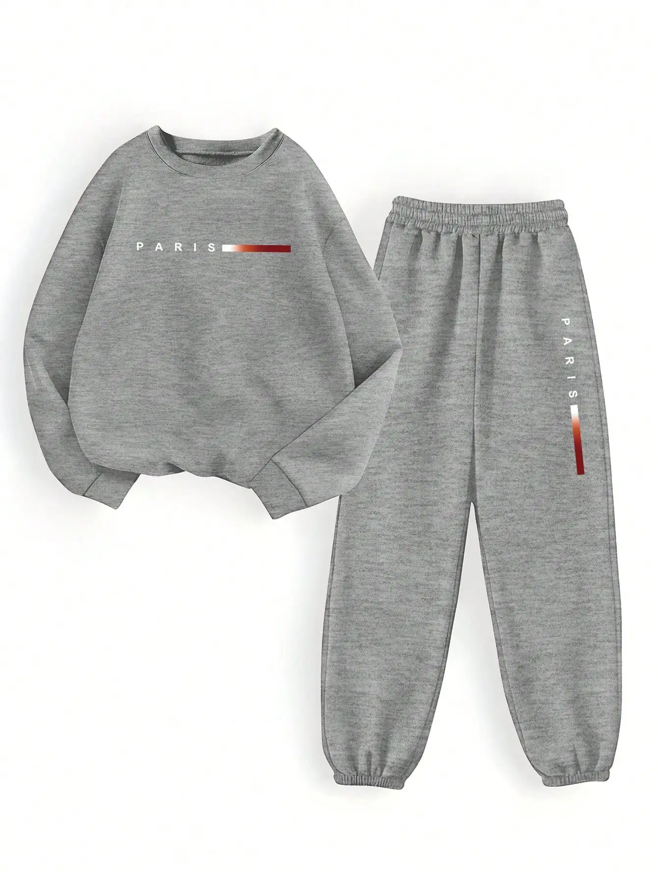 파리 프린트 여성용 플리스 매칭 세트 - 가을용 캐주얼 스트리트웨어 스웨트셔츠 & 조거 팬츠