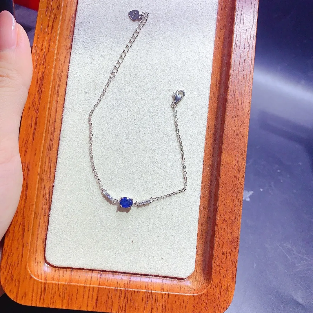 

Захватывающий браслет из натурального синего сапфира, стерлинговое серебро S925, гламурный роскошный ювелирный подарок для модной женщины