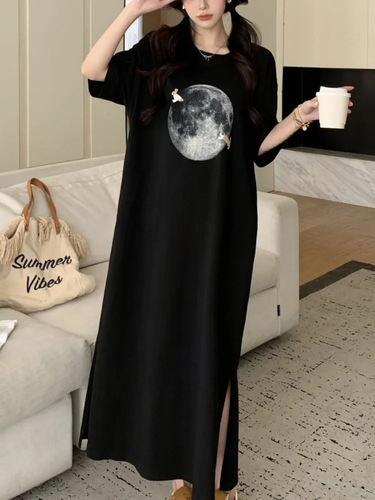 코튼 미디 드레스 여성의 새로운 스타일 홈 긴 티셔츠 드레스 한국어 스타일 우아한 빈티지 숙녀 드레스 Vestidos