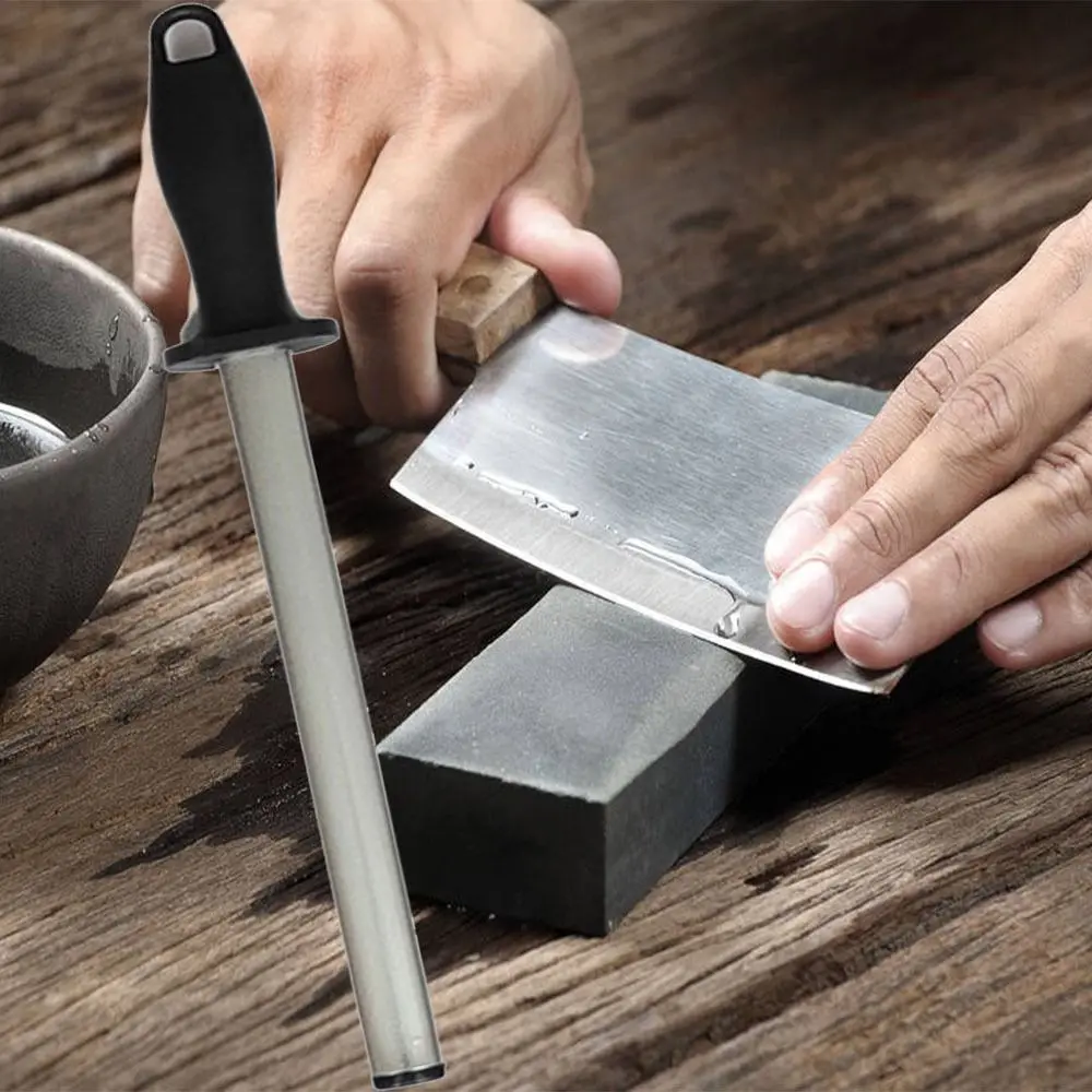 Professional 10/12 Inch Diamond Sharpener Stick with Handle Quick Knife Sharpener Rod Double Sided Sharpening Stone Butcher Chef