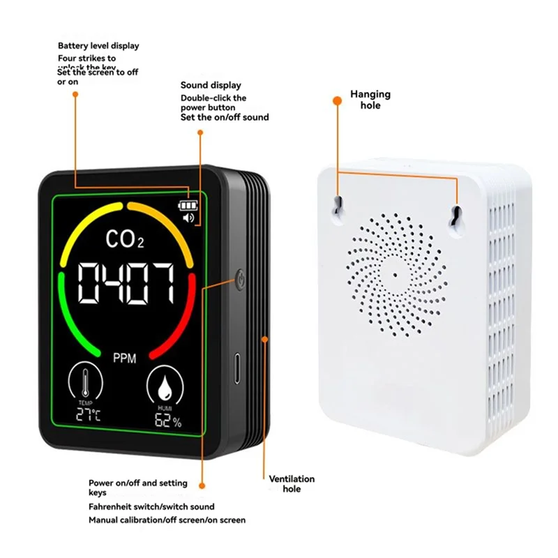 【Artículos chauds】MT03 3 en 1 moniteur de qualité de l'air avec support testeur de température et d'humidité CO2 détecteur de dioxyde de carbone