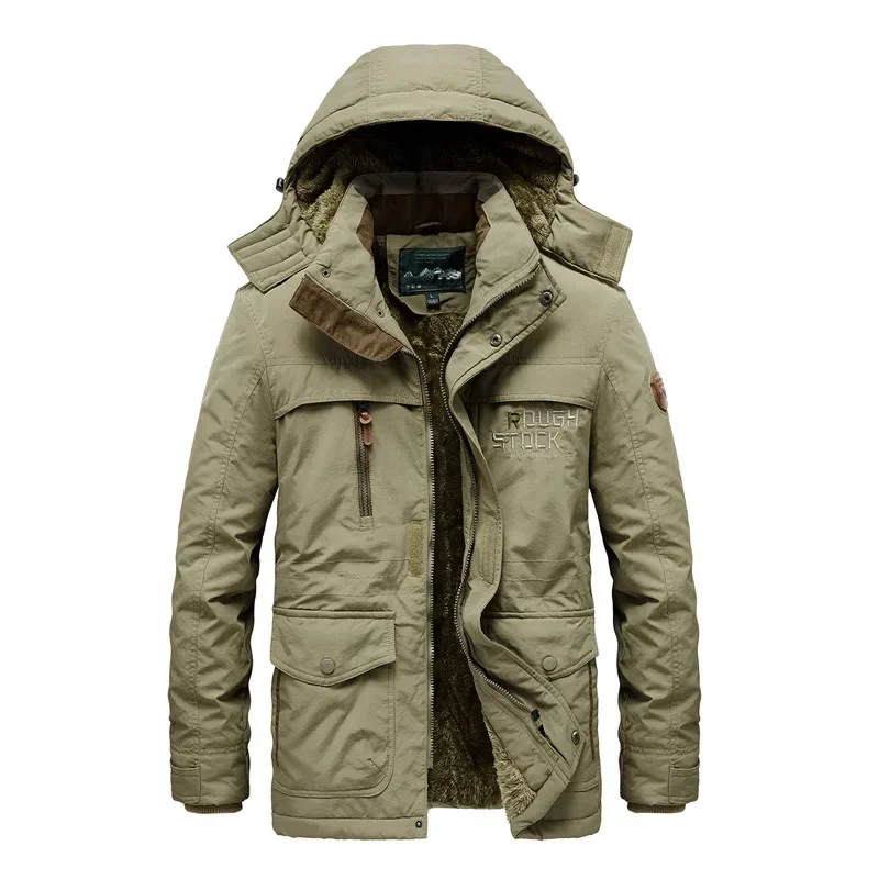 Outdoor Parka Coat Multi-pocket Men's Winter Jacket Fleece Linning Hooded Windbreaker Military Thick Warm Outerwear M982