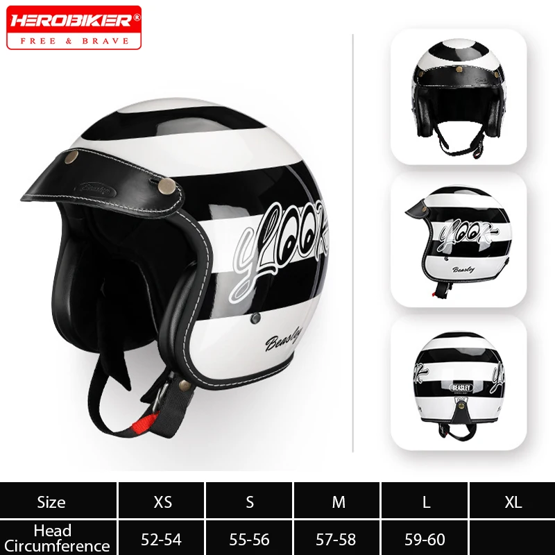 

Retro Open Face Motorcycle Helmet Men Women Fashion Casco Moto FRP Material Motorbike Riding Protection Helmet In All-Seasons