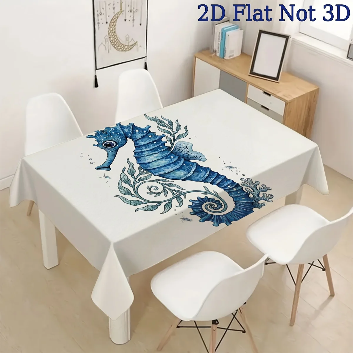 Blue Mermaid Seascape Waterproof Tablecloth Cover for Dining Room Picnic Outdoor Patio Decor
