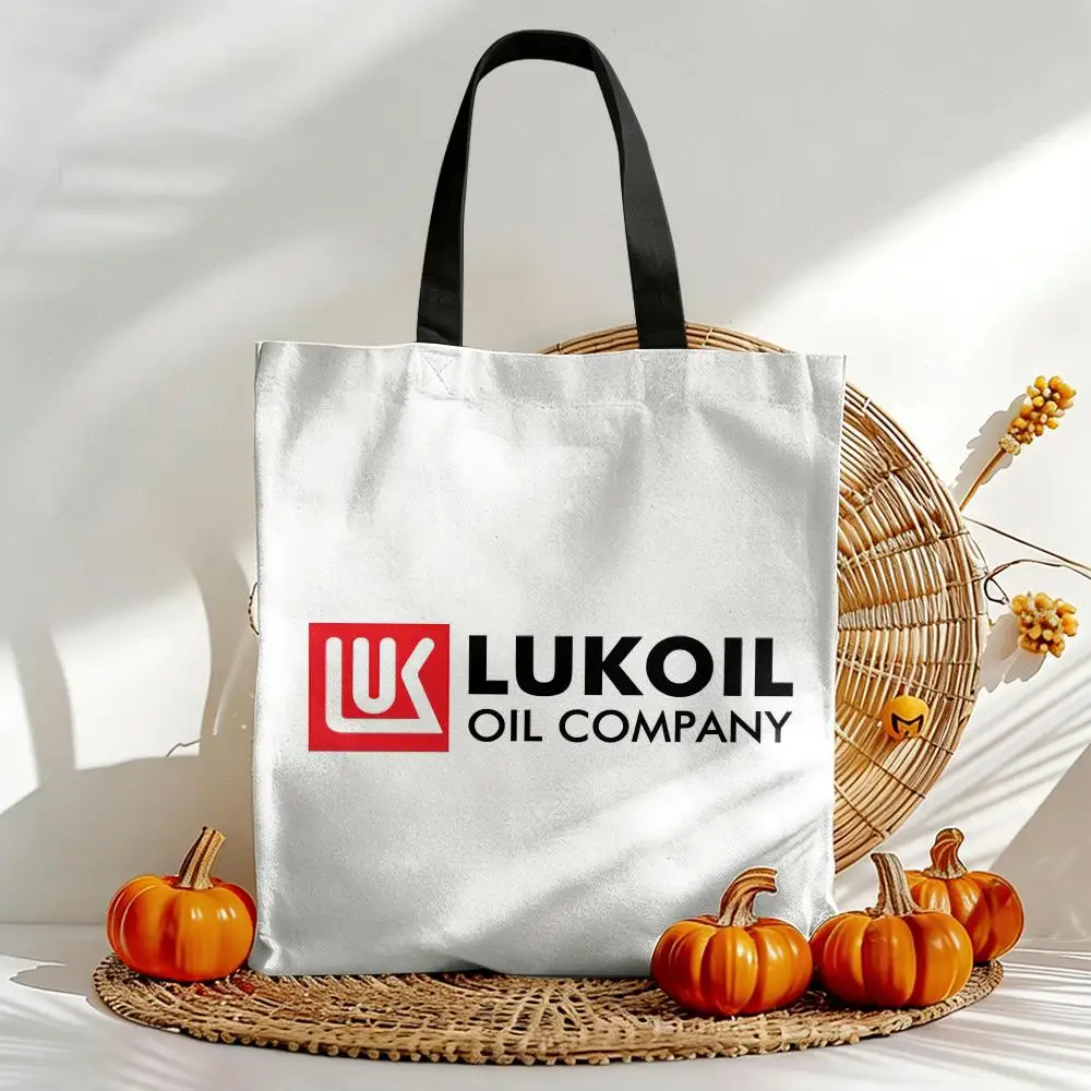 Bolsas de almacenamiento L-Lukoil de lona con estampado de doble cara para mujer, bolso grande, duradero, para playa, picnic, plegable, regalo ecológico