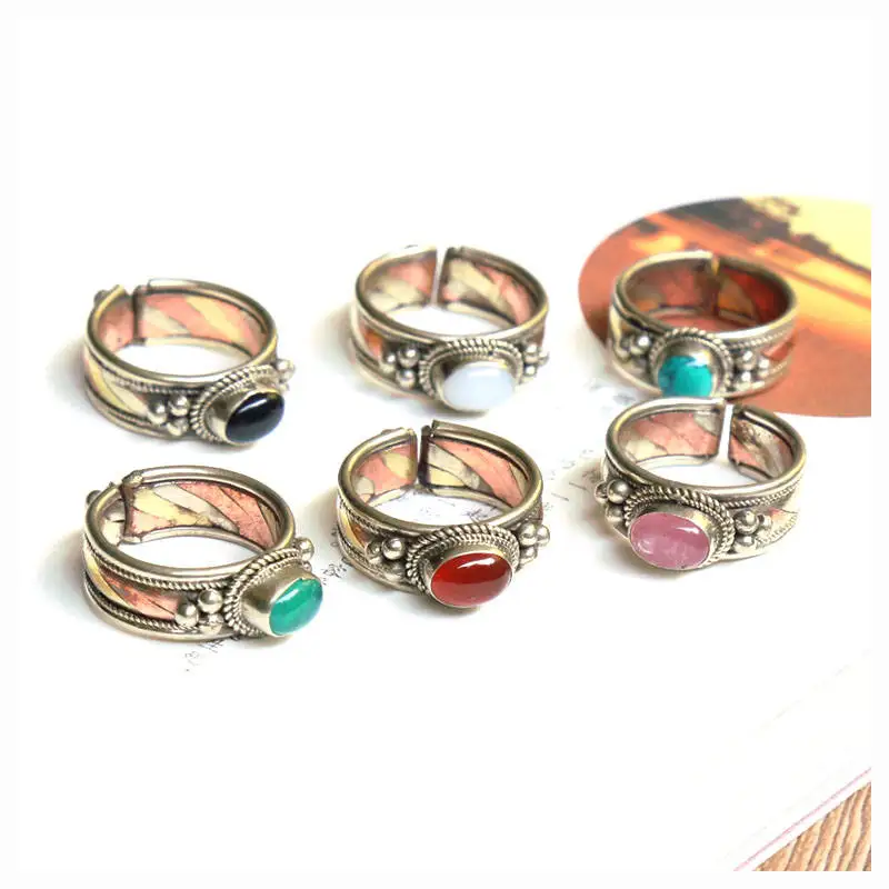 R131 Rose Copper Rings for Girls Metal Inlaid Multi Beads Golden Rings Vintage Cute