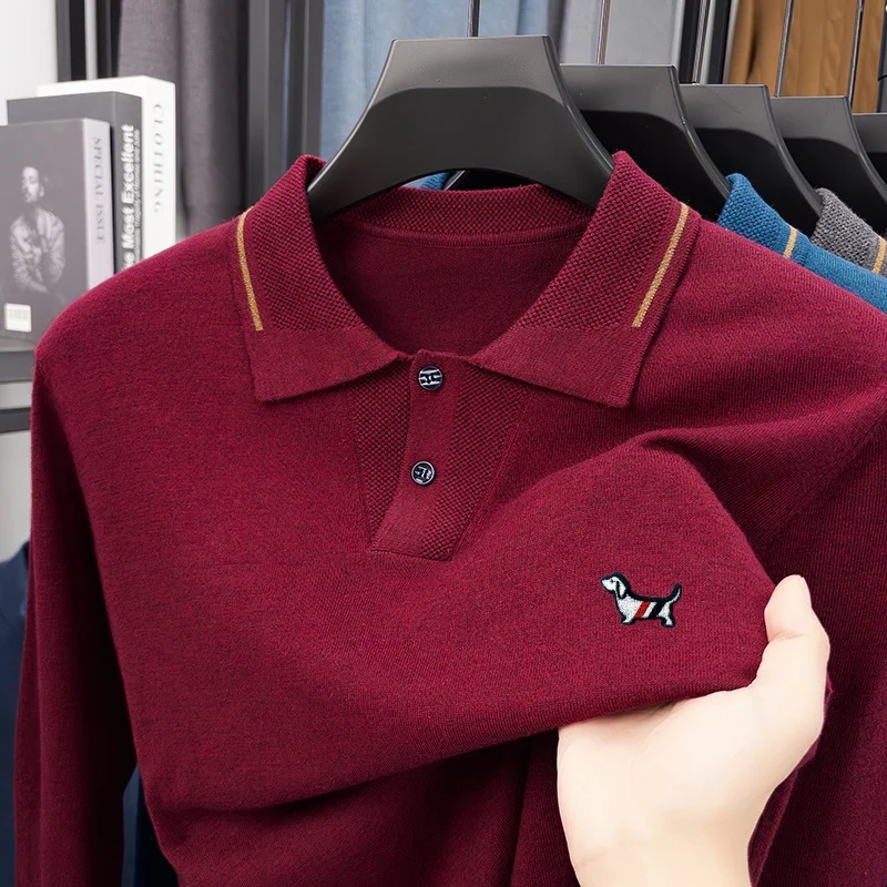 Quality Luxury Hot Sales Men's Lapel Pullover Wool Knitwear Autumn Winter New Dog Print Soft Sweater Fashion Business Men'swear