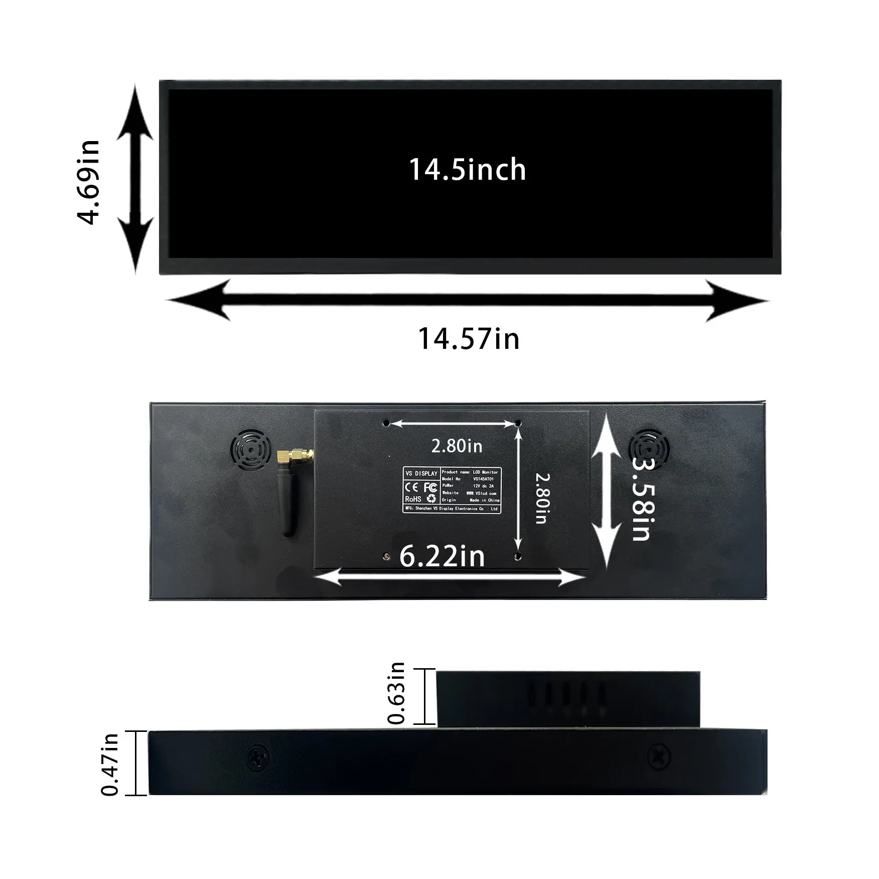 شاشة LCD أندرويد 14.5 بوصة 2K USB AutoPlay، شاشة عرض LCD IPS أوتولوب