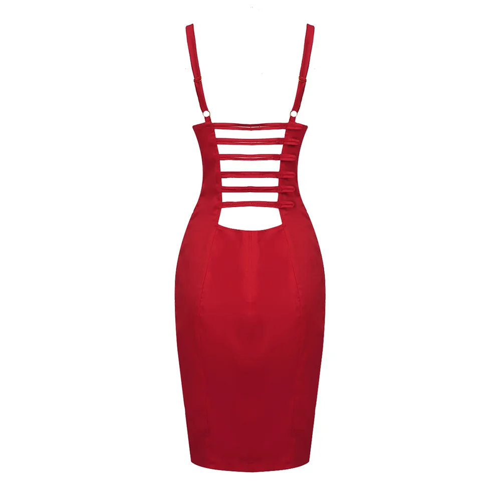 Moda vermelho cortar vestido sem costas sem mangas bodycon vestidos de festa sexy magro na altura do joelho vestido para baile de formatura evento de férias