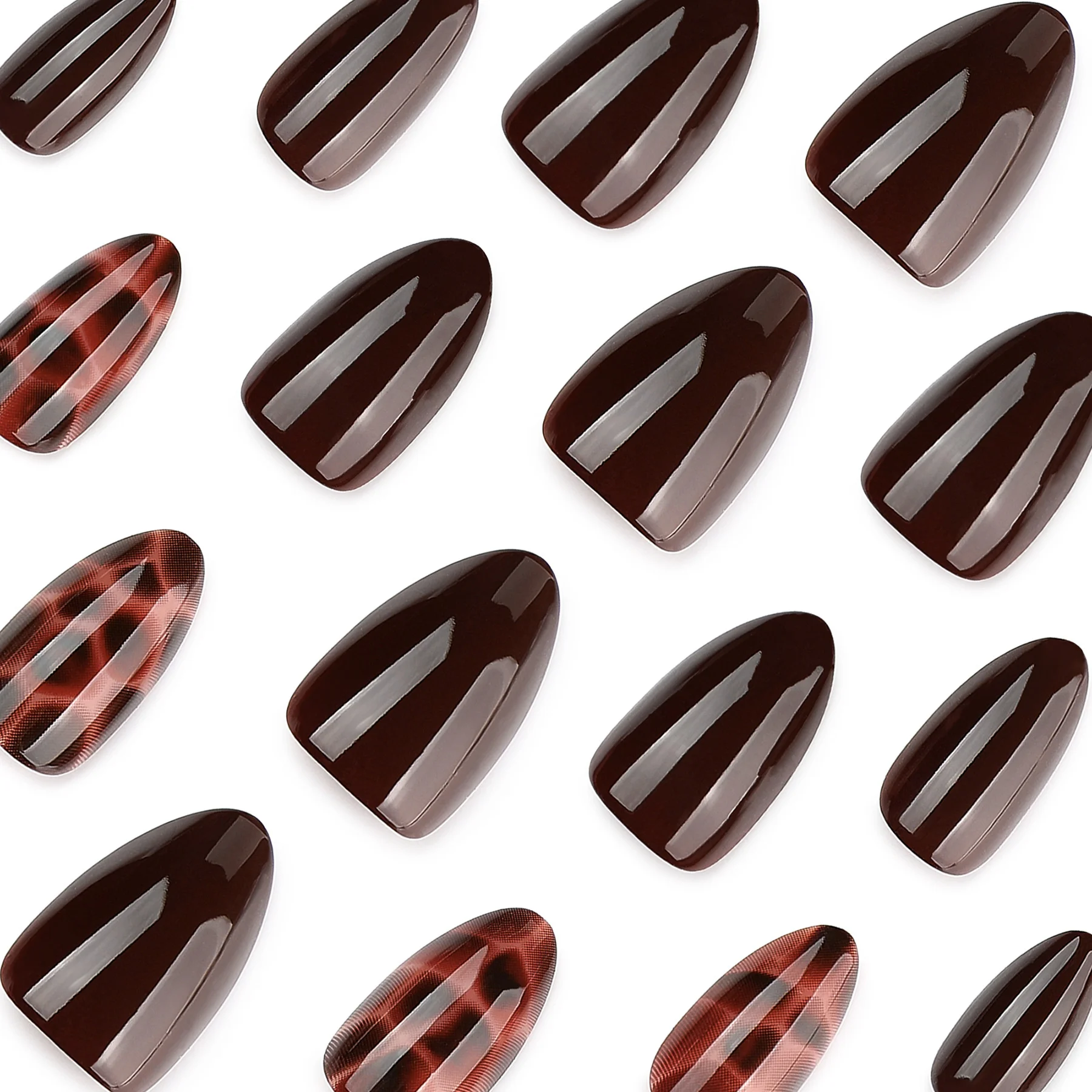 Autumn Winter New Style Tortoiseshell Short Almond Nails False Nails Nail Tips Wearable Nail Art Cross-Border Trade Nail Pieces