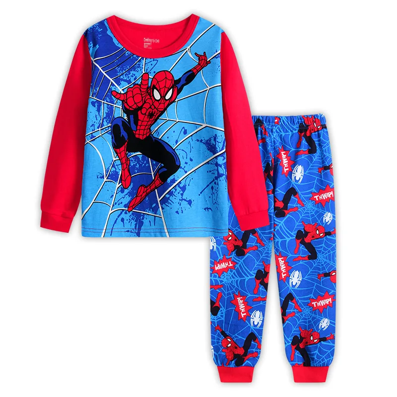 New Spider-man Boys Marvel Family Cotton Sleepwear Suit Sets Kids Long Sleeved+Pant 2Piece Clothes Sleepwear Sets