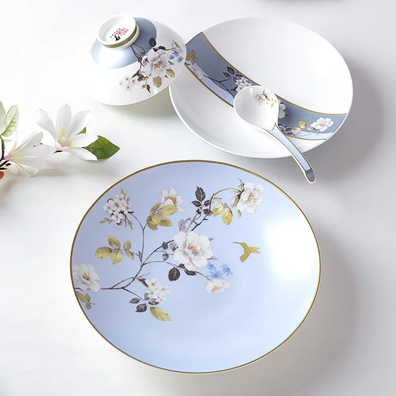 Light Luxury Bone China Tableware Suit Bowl and Dish Set Household Chinese Ceramic Bowl and Plate