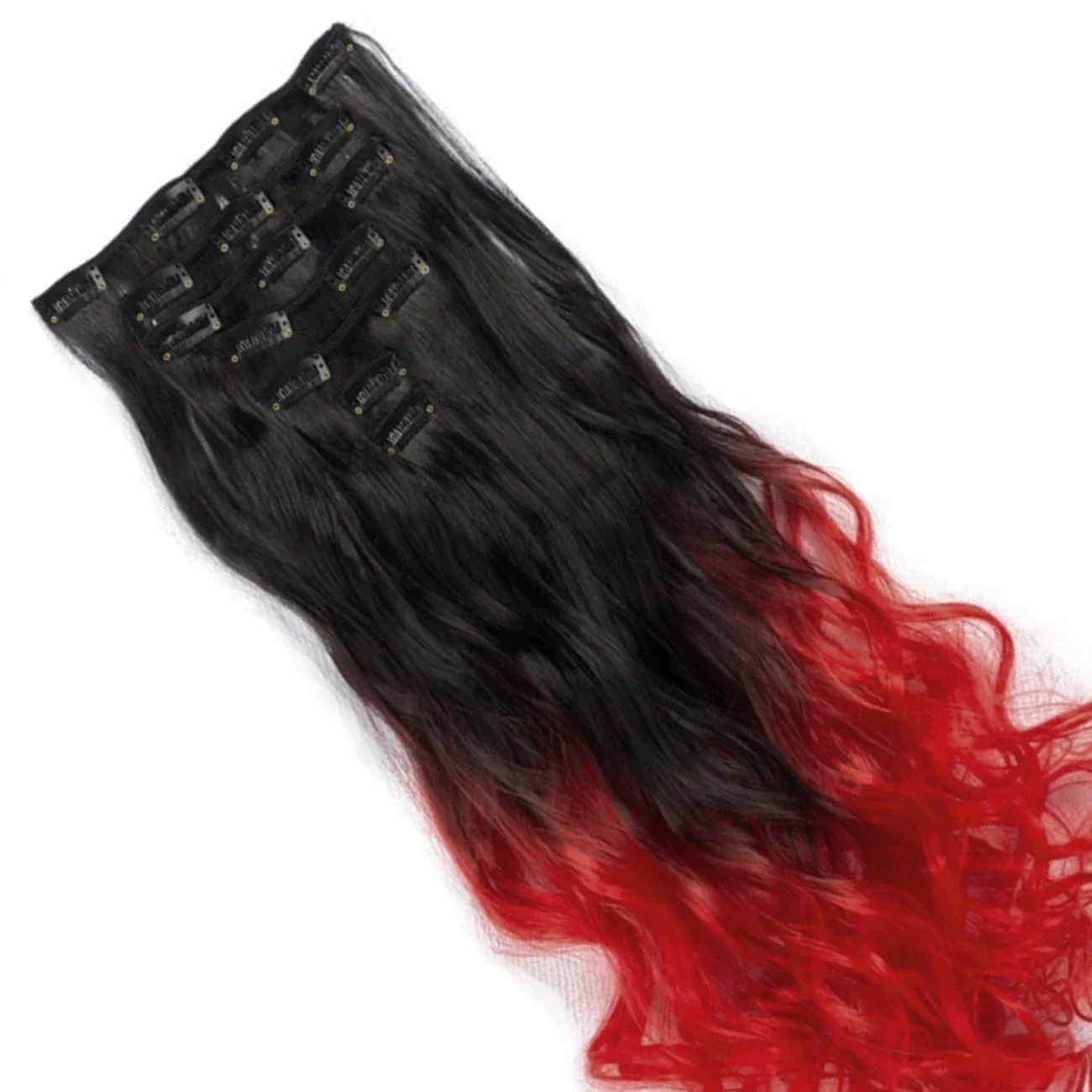 Curly Synthetic Ombre Red Clip in Hair Extensions Full Head Hair Pieces for Women Postiche Cosplay Hair Clip Ins