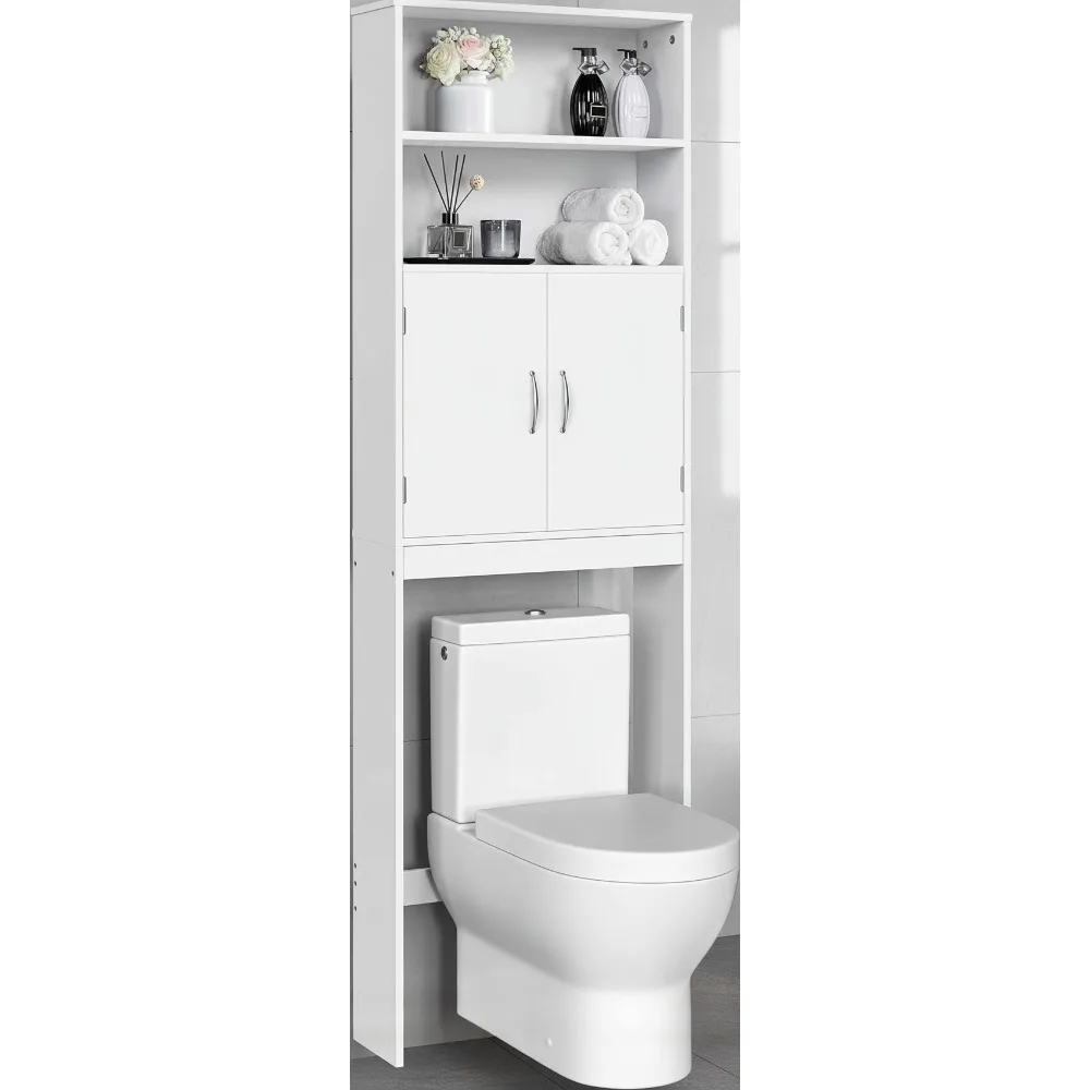 

Tall Over Toilet Storage Cabinet with Adjustable Shelves, Space-Saving Bathroom Organizer for Small Spaces, White