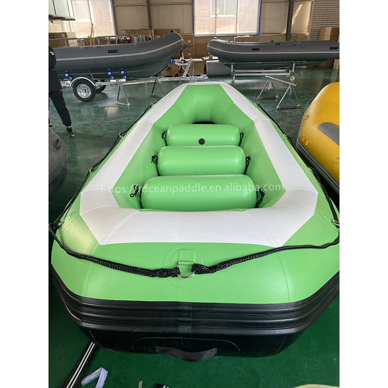 

High Quality Green Raft 7+1 Passengers 14ft Self Bailing Whitewater Rafting Boat With Paddles