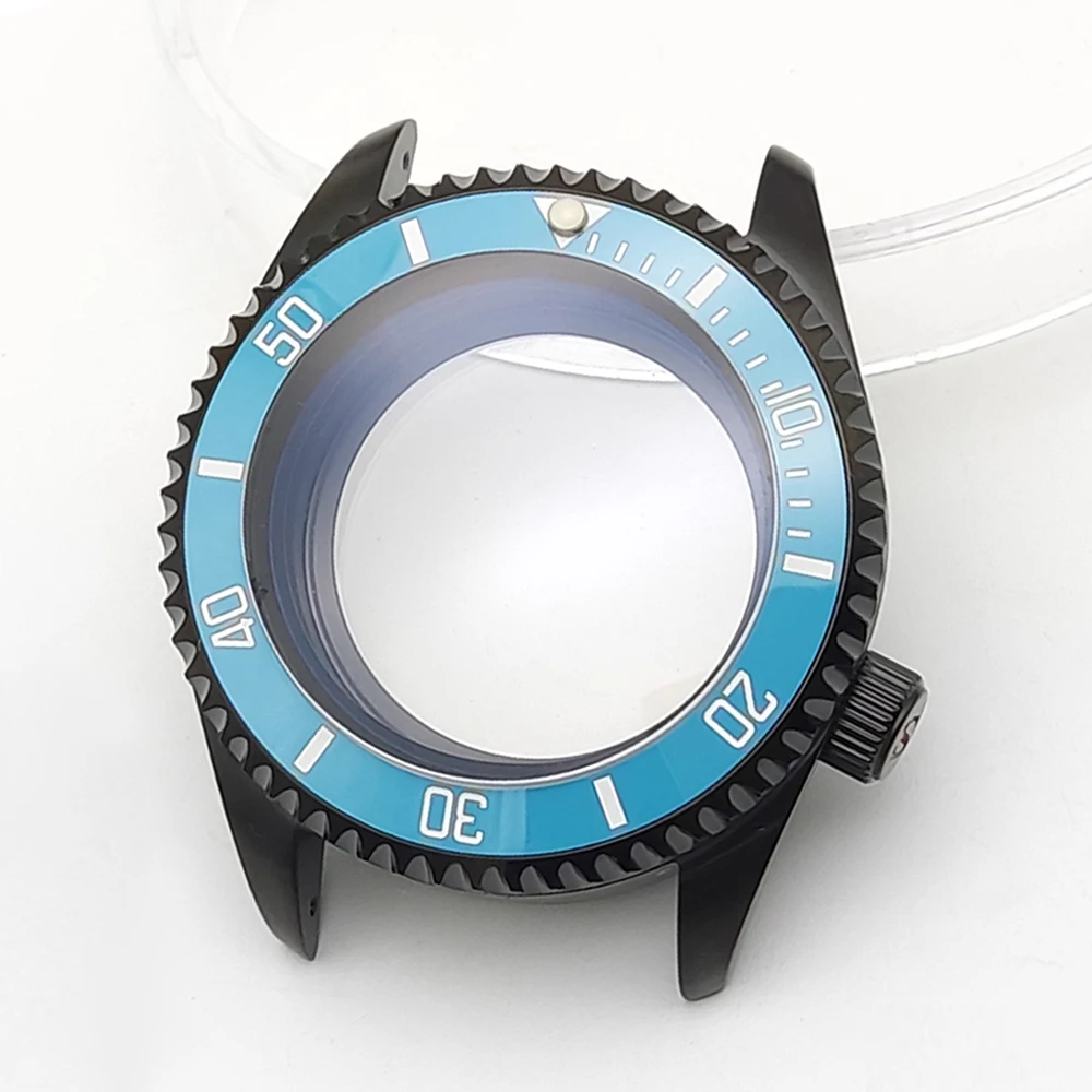 

42mm Black PVD Watch Case Transparent Back Cover Fits NH35 NH36 Movement Sapphire Crystal Glass Waterproof Watch Cases