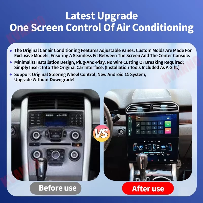 12+10.25“ Carplay Android Auto Wireless For Ford Edge 2008-2015 Car Radio QLED Upper and Lower Screen LCD Air Conditioner GPS