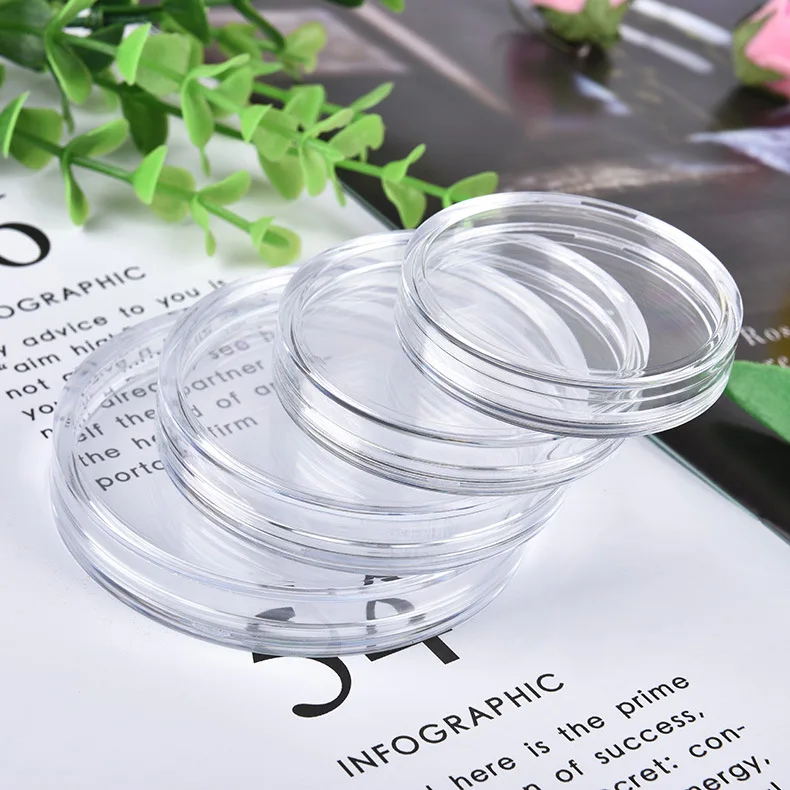 10/25Pcs 21/22/ 23/25/26/27/28/30/32/33/38/40/45mm Round Storage Ring Plastic Boxes Clear Coining Holder Capsules Cases