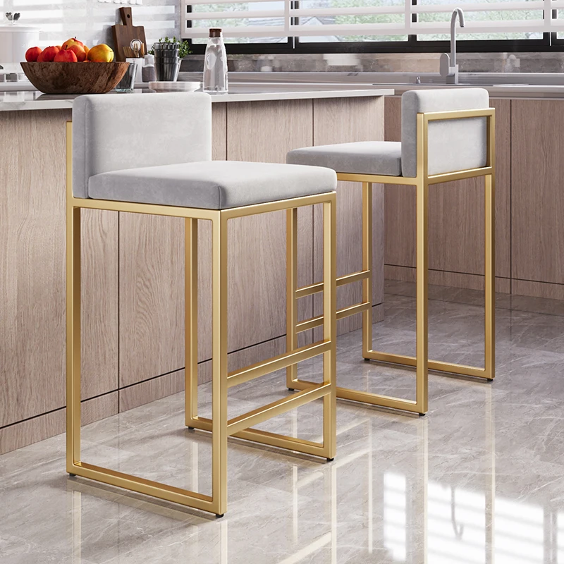 

Nordic Kitchen Island Counter Stools Design Tall Soft Cushion LeisureChairs Backrest Simplicity Hotel Banqueta Bar Furniture