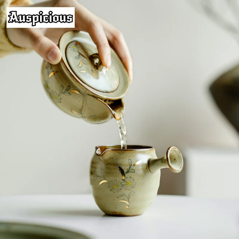 150ml Outline in Gold Teapot Hand-painted Small Daisy Pot Household Tea Maker Kettle with Strainer Tea Services Porcelain Teaset