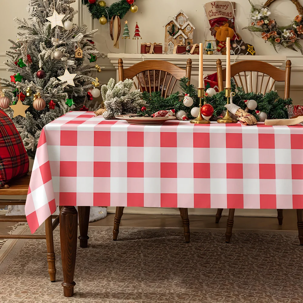 Red White Gingham Strawberry Table Cloth Waterproof Tablecloth Spill Proof Table Cloth Wipe Clean Table Cloth for Dining Camping