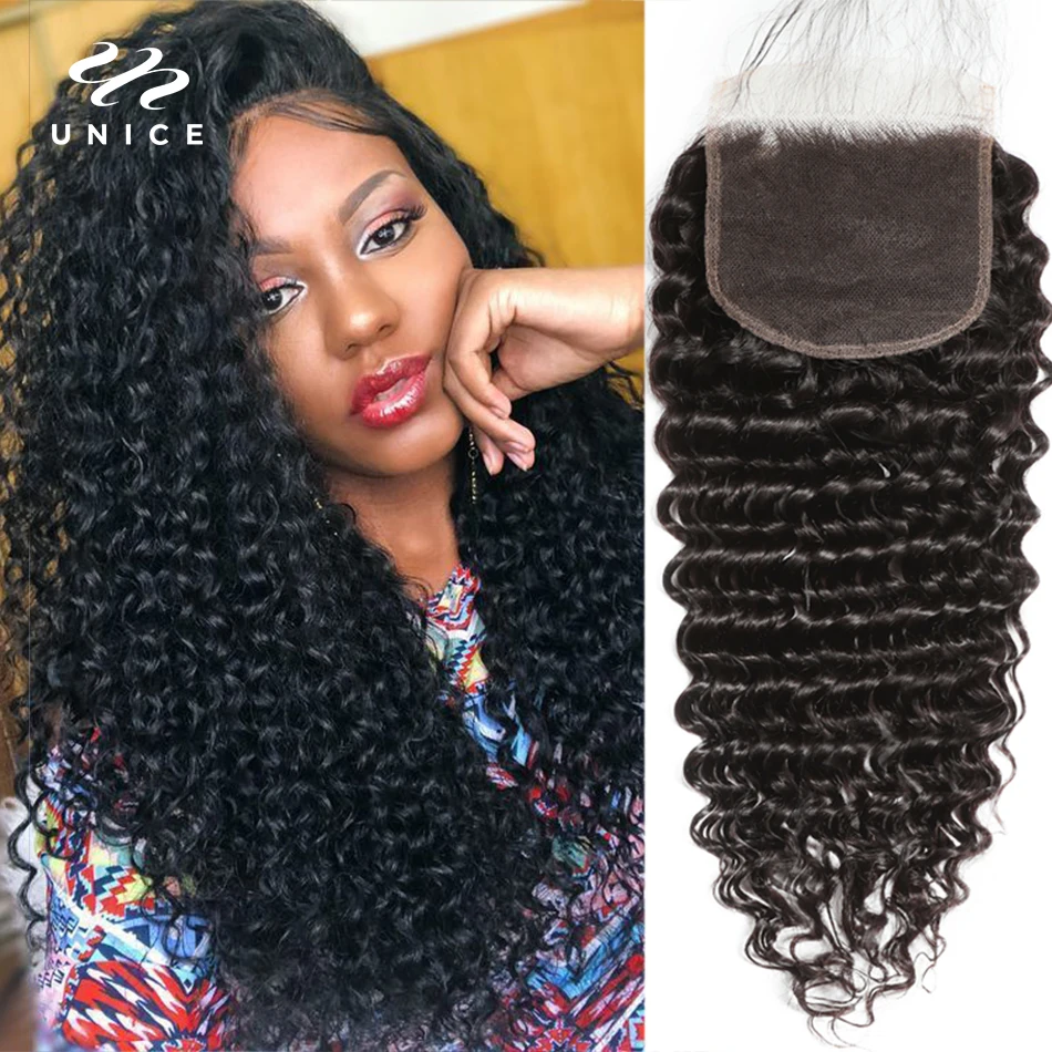 Unice Hair Peruvian Deep Wave Closure 5x5 HD Lace Closure 1PC Free Part 4x4 Lace Closure 100% Human Hair Free Shipping