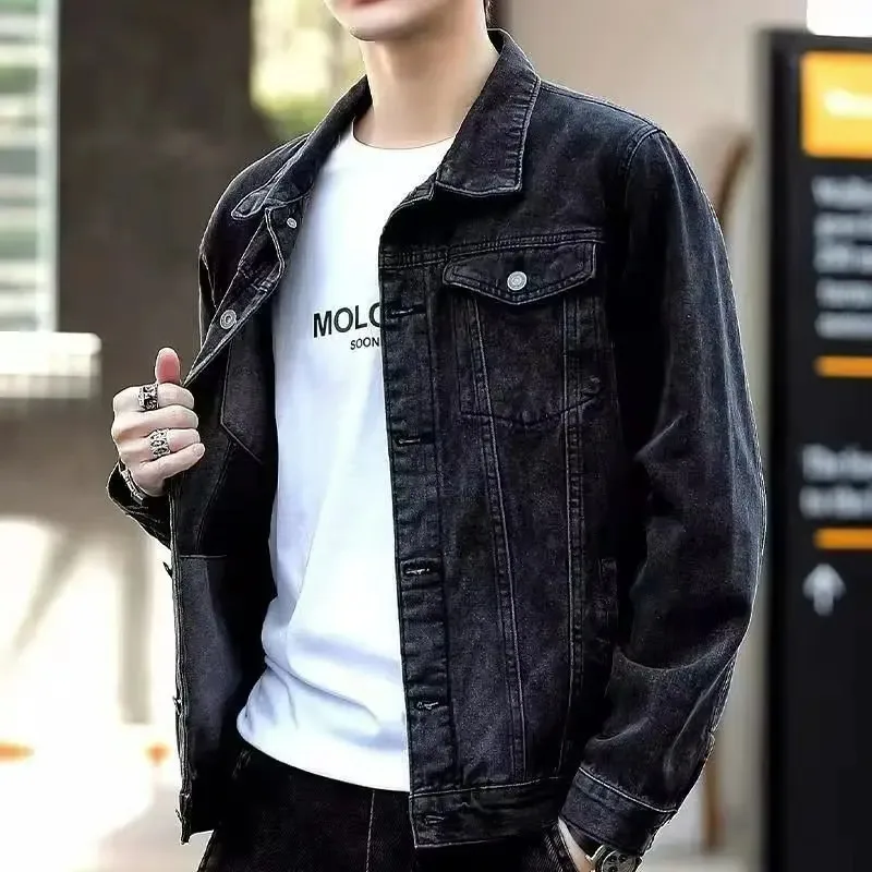 KIDWHXR Denim-Jacken für Herren, Modische Lässige Cargo-Jacke mit Mehreren Taschen, Retro Lose Einreihige Langarm-Jeansjacke für Männer – Detail 8