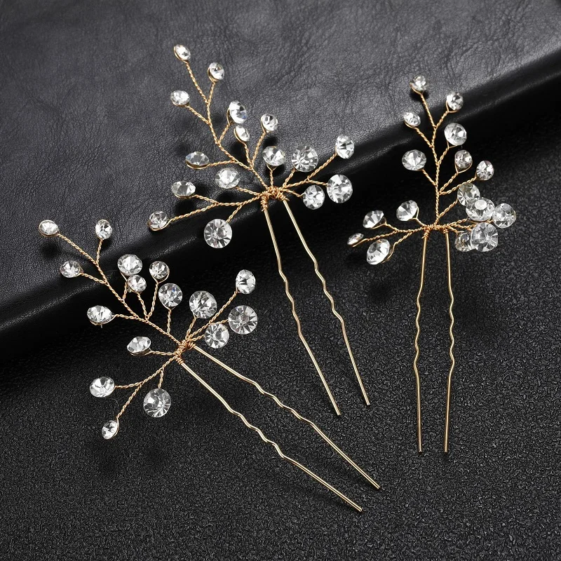 Silver Color Crystal Hairpin Hair Clip For Women Bride Baroque Rhinestone Hair Pin Clip Band Bridal Wedding Hair Accessories