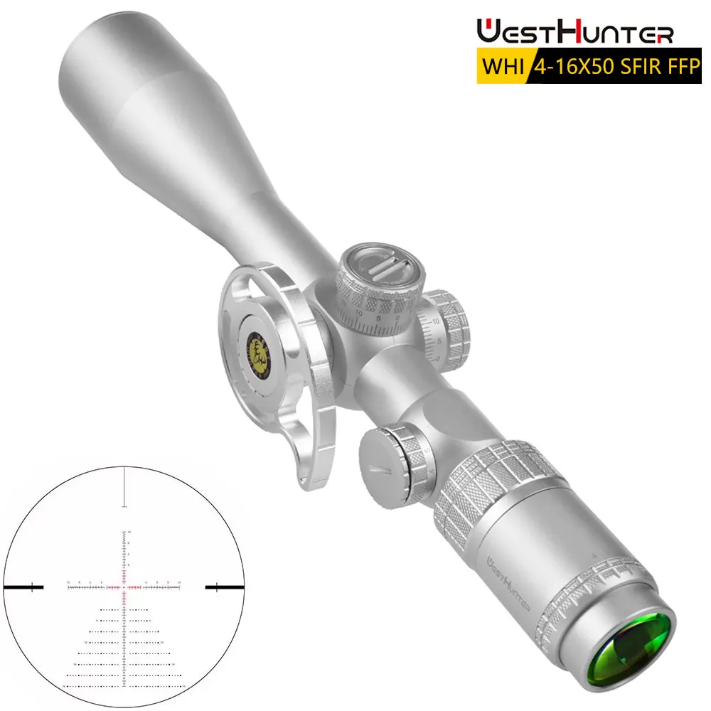 

Silver WestHunter WHI 4-16X50 SFIR FFP Riflescope First Focal Plane Parallax Wheel Glass Etched Reticle Hunting Optical Sights