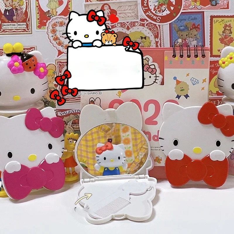 New Cartoon Hello Kitty Mirror Kawaii Mini Portable Fold Anime Comb Creative Anime Products Cosmetic Mirror Cute Girl Gifts Toys