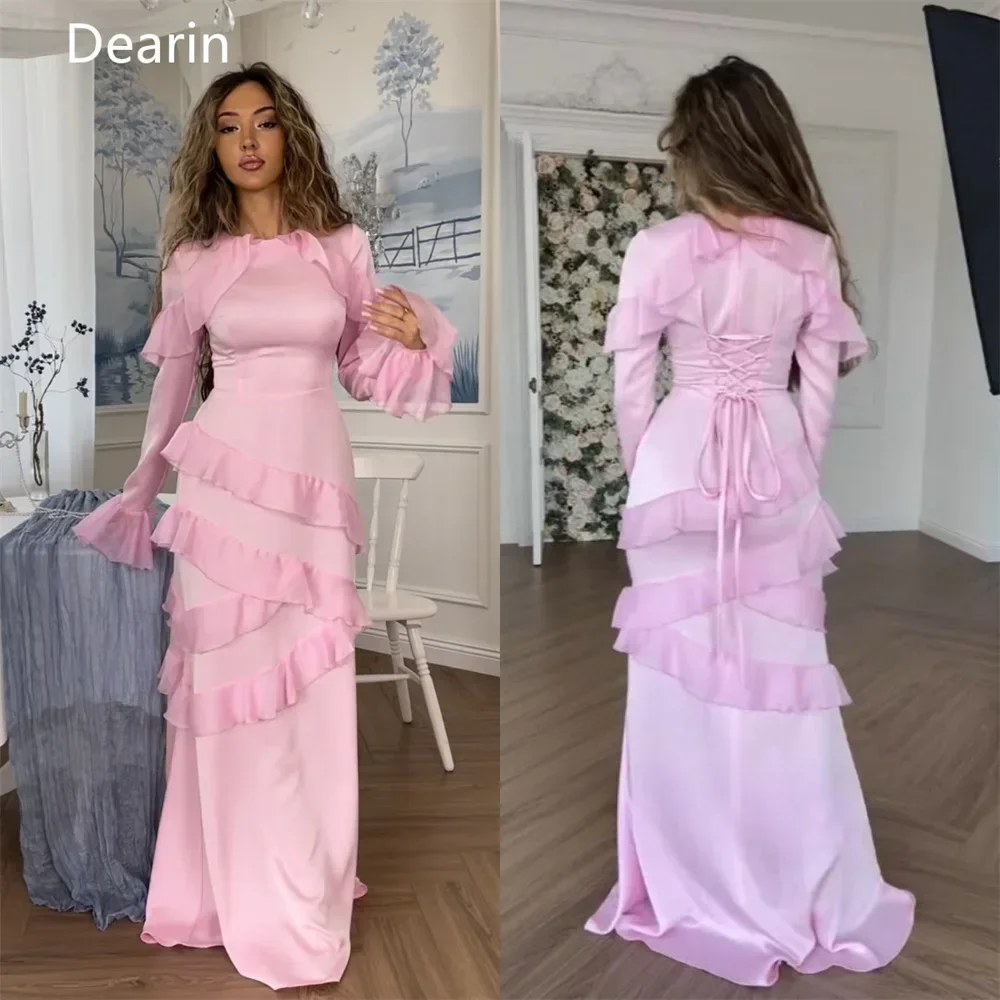 

Customized Evening Dress Formal Dearin Jewel Column Floor Length Bows Skirts Layered Knot Ribbon Hugging Bespoke Occasion Dresse