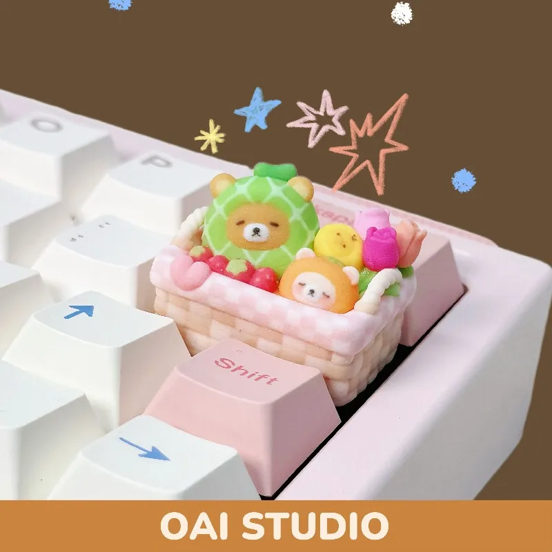 

Кейкапы 3D из смолы в виде корзины для пикника с медведем, 1 шт., авторские, ручной работы, для механических клавиатур, аксессуары, подарок, DIY