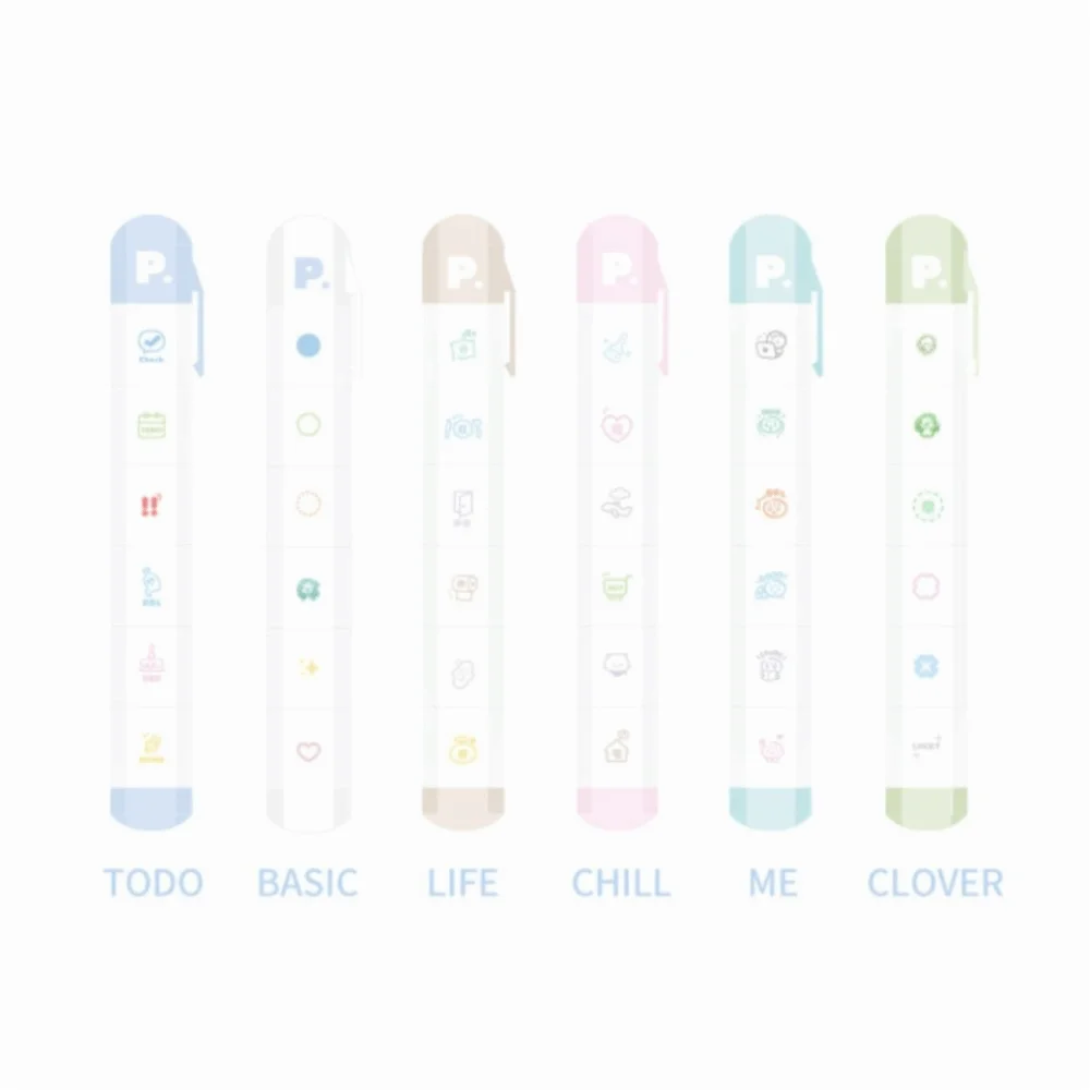 Cute Cartoon To Do List Journal Stamp Detachable Self-ink Seal Pen Portable 6 Patterns Diary Seal Kids Gift School Stationery