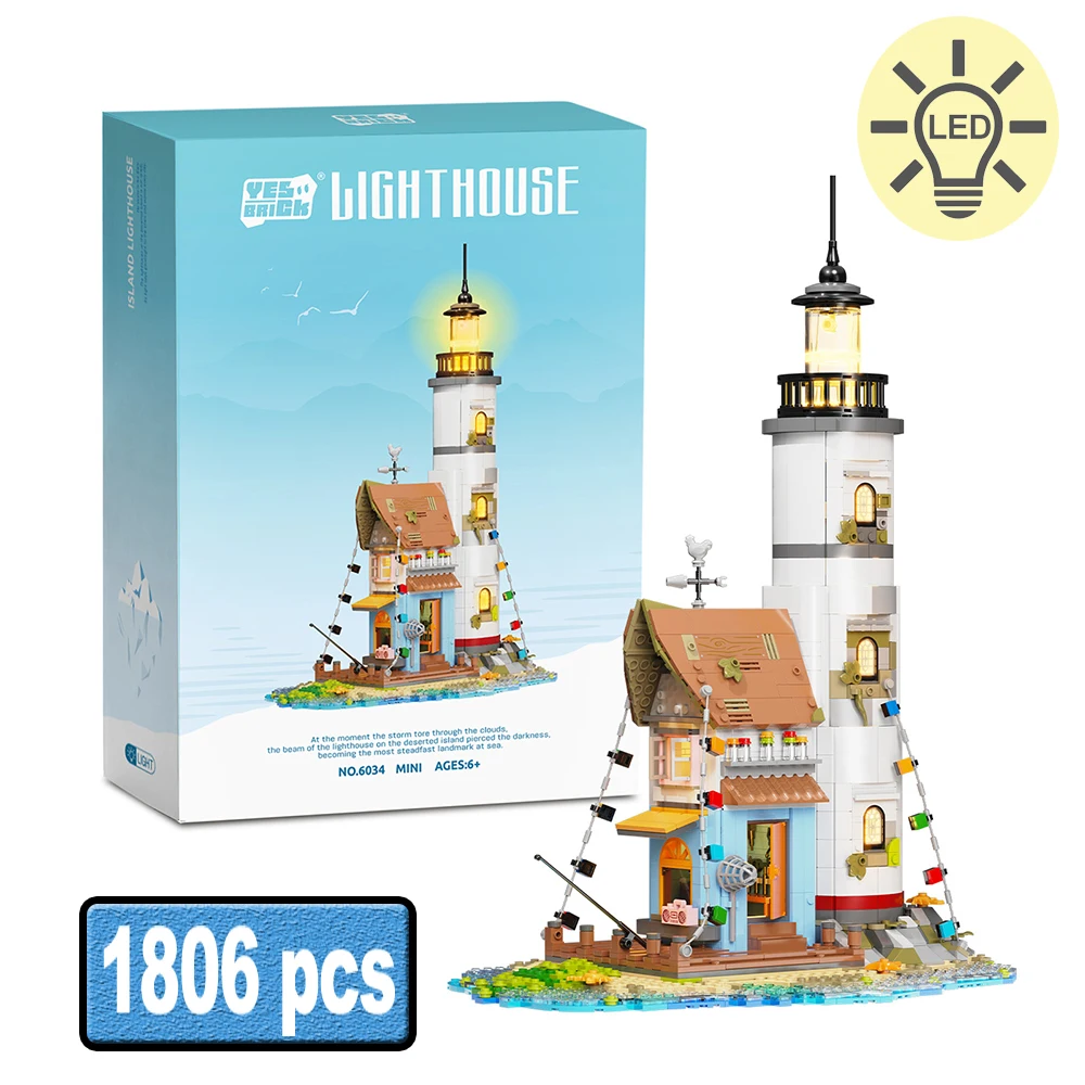 

1806PCS City Friends Seascape House Model Building Blocks LED Retro Electric Lighthouse Assembly Bricks Educational Toys Gift