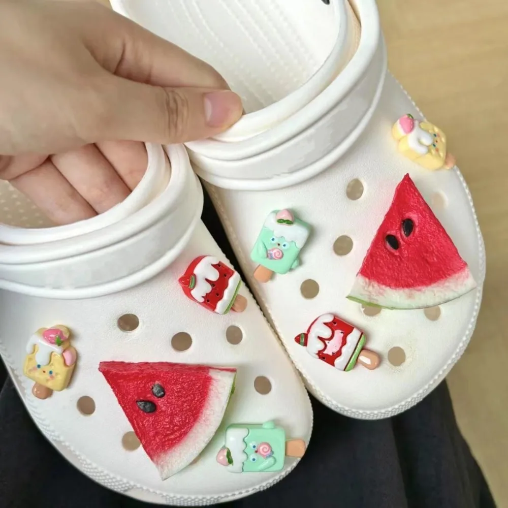 

Summer Chilled Watermelon Hole Shoe Charms Decorations Cartoon Ice Cream Ice Cubes Shoes Buckle DIY 3D Hole Shoe Accessories