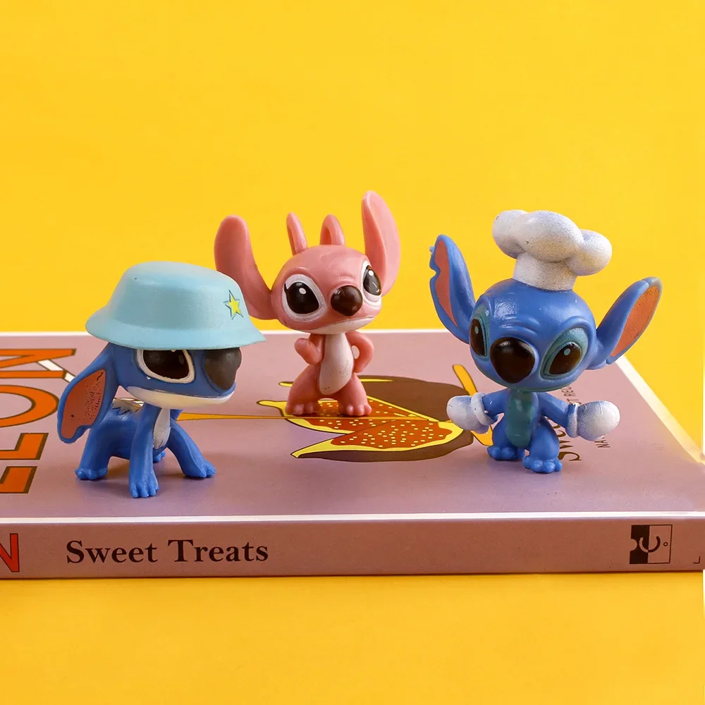 10PCS Disney Stitch Model Doll Cartoon Stitch Angel Action Anime Figures bambola in PVC Cute Desktop Room Ornaments regali per bambini