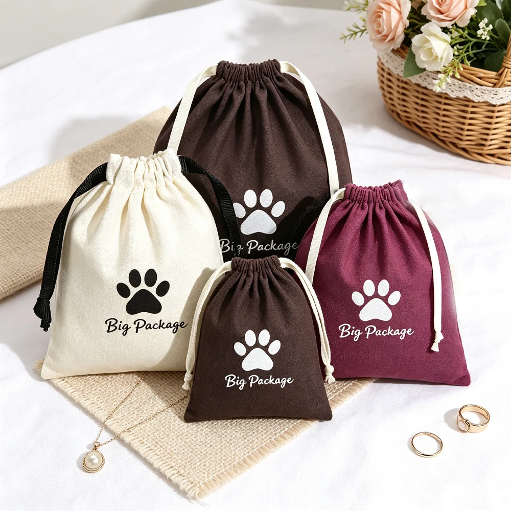 

Personalized 50Pcs Jewelry Cotton Drawstring Burlap Bags with Ribbon Wedding Birthday Gift Sack Organizer Canvas Pouch Packaging