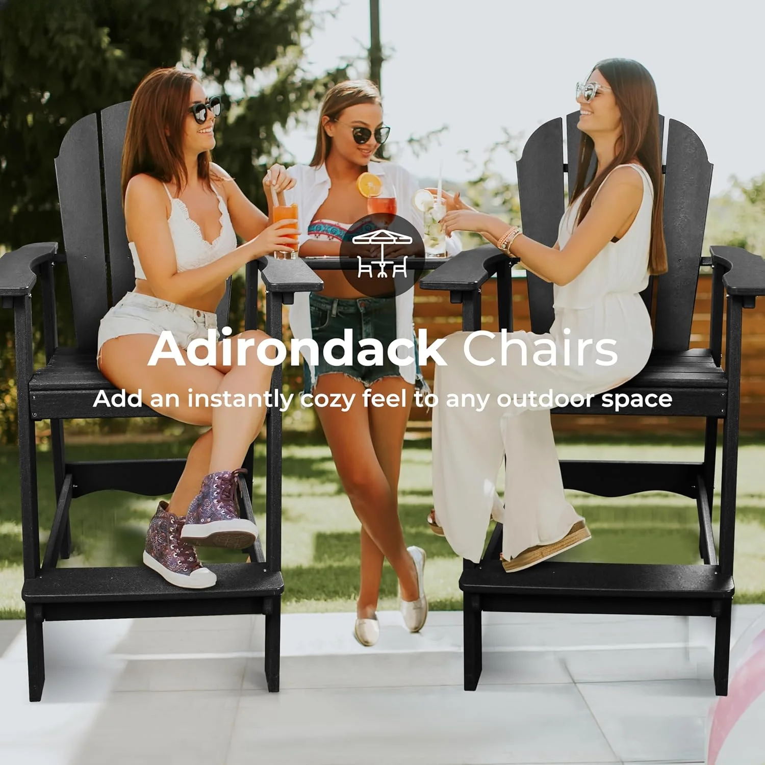 Outdoor Modern Bar Altura Adirondack Cadeiras, cadeiras altas do pátio, cadeiras duplas levantadas, conjunto de 2