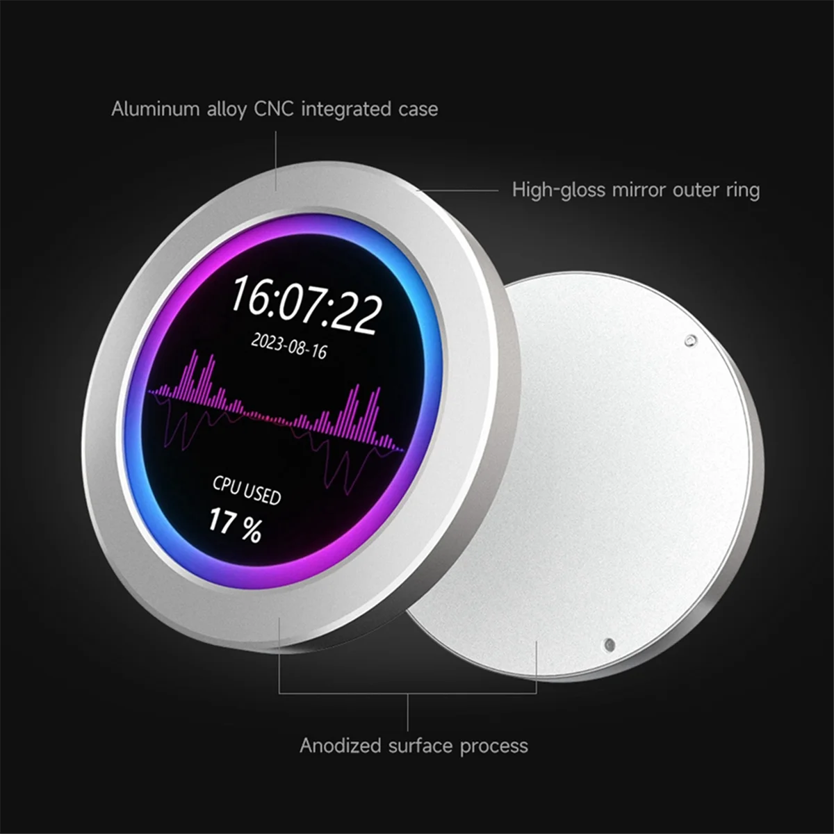 Round Screen USB Drive-Free Water-Cooled Chassis Secondary Screen with Cpu Temperature Status Monitor Function,D