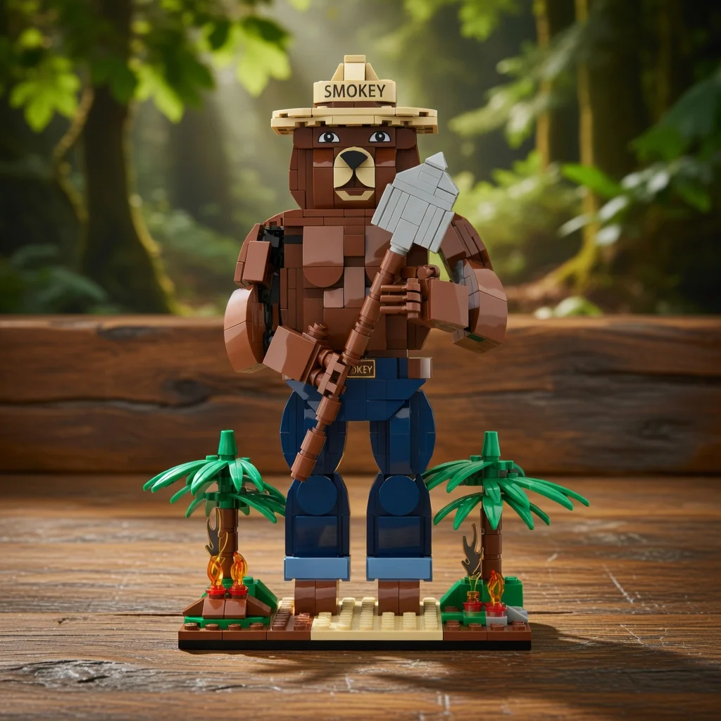 MOC Forest Guard Muscular Bear Building Blocks Shovel Ornament DIY Action Figure Bricks Model Adult Gift Home Decor