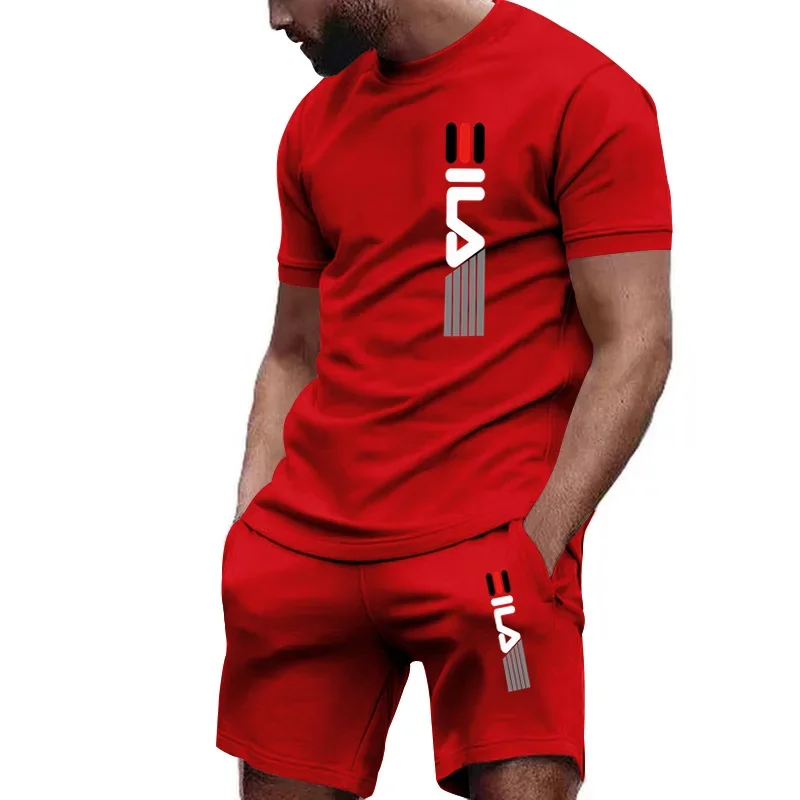 2024 Men's fashion quick-drying fitness set Summer breathable short-sleeved T-shirt + casual jogging shorts 2-piece set