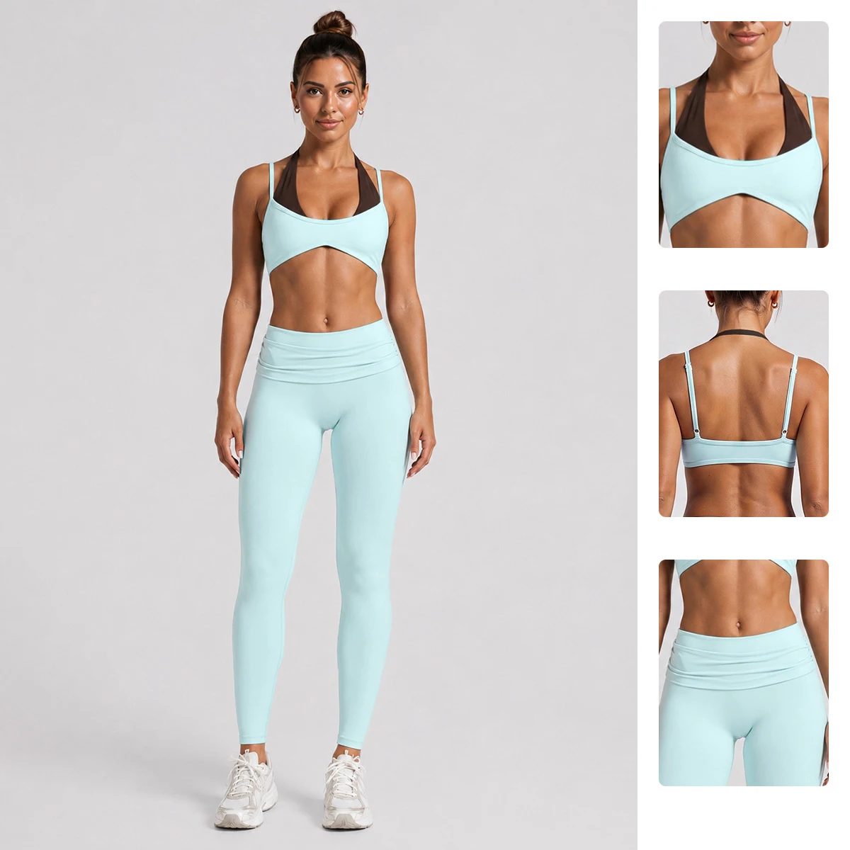 Women Sportwear Fake 2 Piece Thin Strap Sports Suit Casual Running Bra Pants Gym Sets Workout Outfit Activewear Pilates Yoga Set