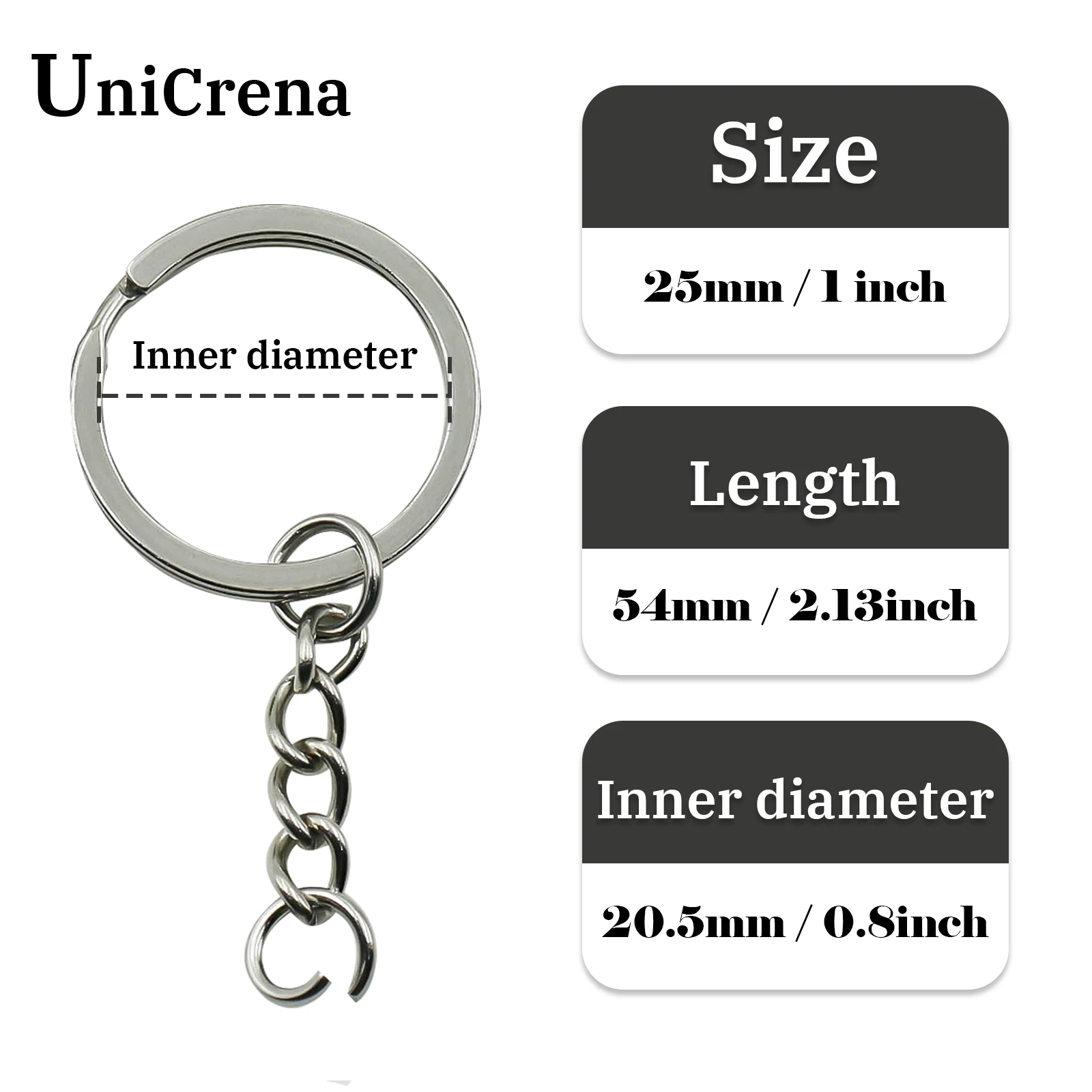 Unicrena Aufteilbarer Ring mit Kette Edelstahl - Verbinder für Schlüsselanhänger, DIY Basteln, Schmuckherstellung, Hundemarken Großhandel