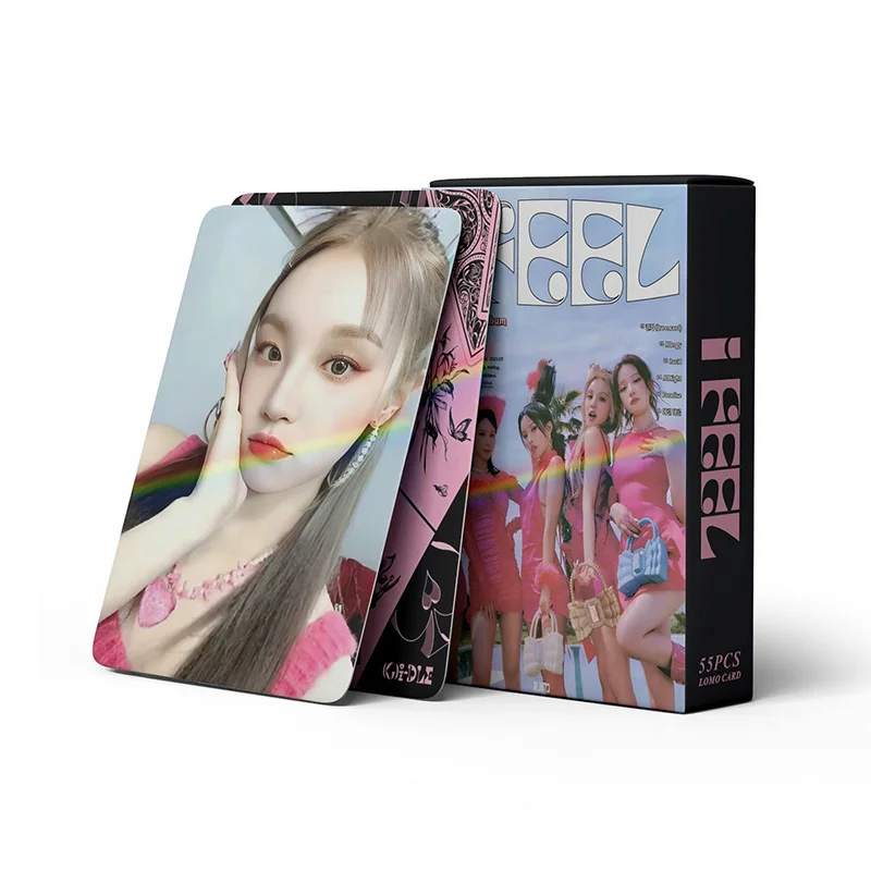 55 pcs/set NEW KPOP (G)I-DLE I FEEL Laser Druo Carte Haute Qualité HD Double Face Imprimé Photo Cartes SONG YUQI GérGift