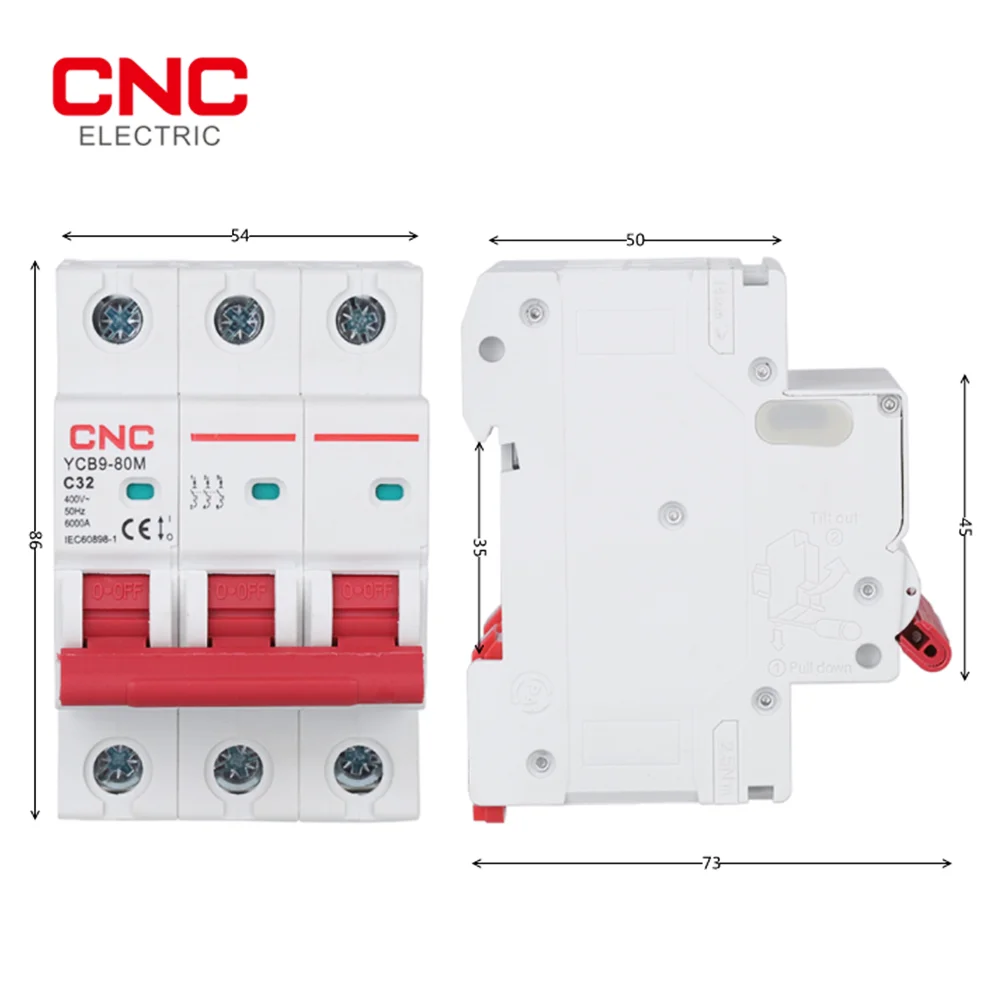 CNC MCB Breaker 1P/2P/3P/4P 50/60Hz 6kA Miniature Circuit Breaker 6/10/16/20/25/32/40/50/63/80A