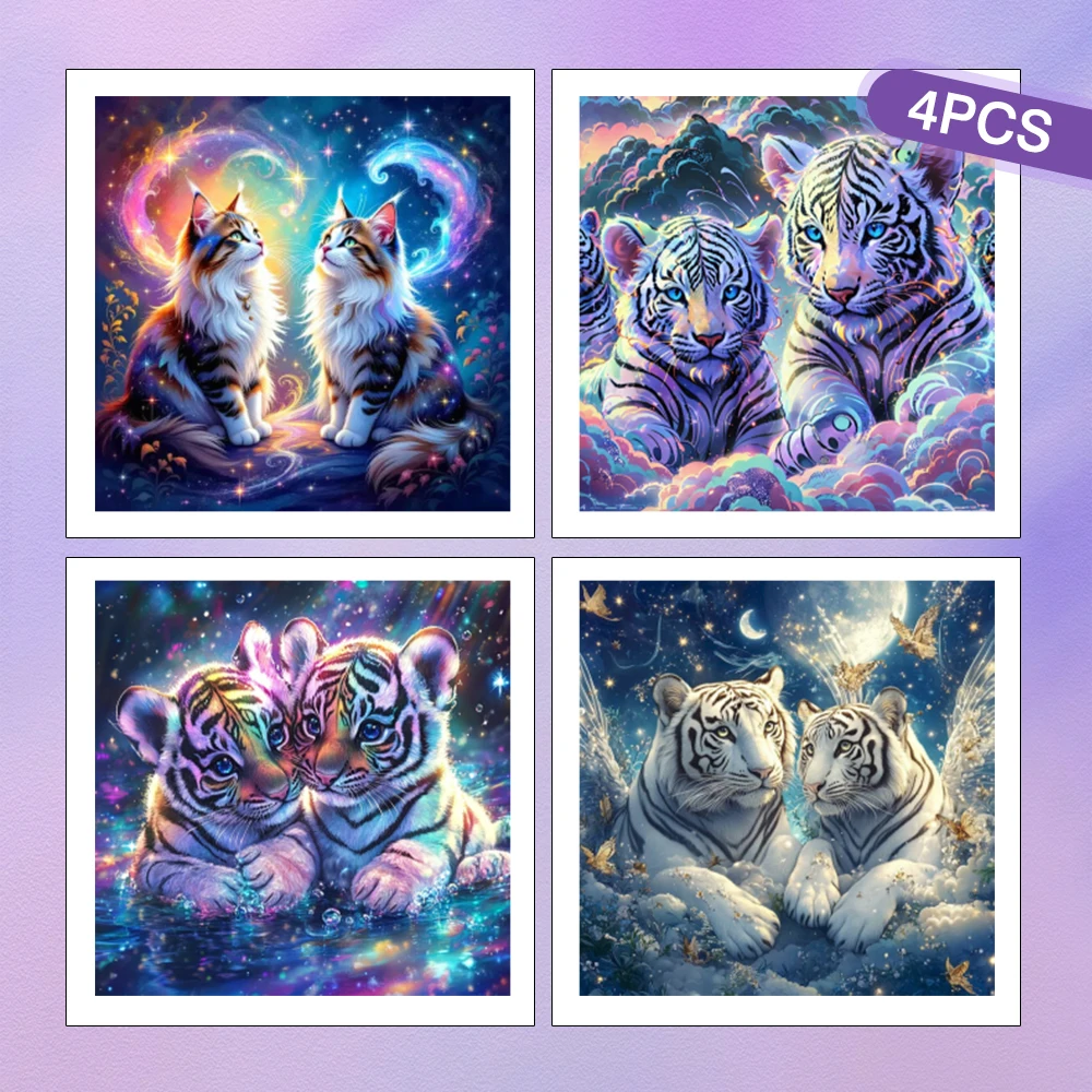 HUACAN 4PCS Diamant Malerei Tiger Tier Kreuz Stich Handwerk Stickerei Verkauf Home Decor Strass Diy Geschenk Volle Runde Bohrer