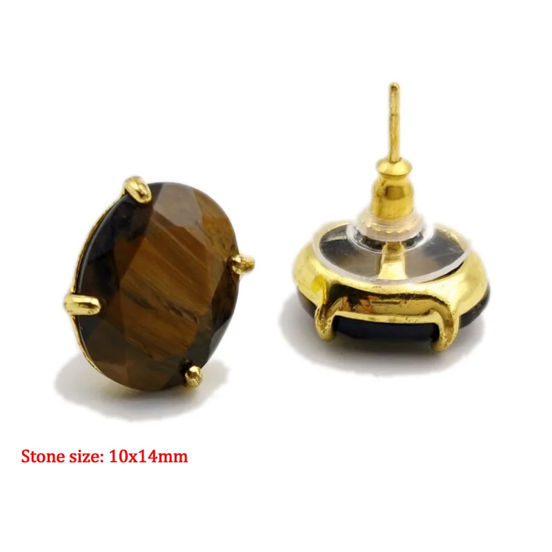 Ovale Ohrstecker in Goldfarbe mit Natursteinen, facettiertem rosa Quarz, Kristall-Achat, Lapislazuli, Heilschmuck für Damen – Detail 1